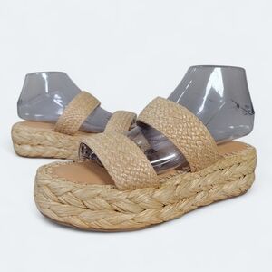 Oasis Society Tan Woven Platform Sandals Size 8.5 Two Strap